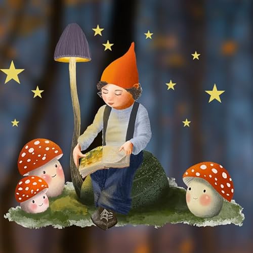 TinyFoxes Fensterbild Vorlese Wichtel - herbstliche Fensterdeko für das Kinderzimmer - selbsthaftend und wiederverwendbar - handgezeichnetes Motiv -von Kristin Franke von TinyFoxes