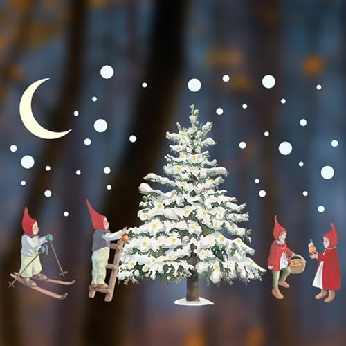 TinyFoxes Fensterbild Weihnachtswichtel - Dekoration für das Fenster im Kinderzimmer - statisch haftend und wiederverwendbar - handgezeichnete Aquarelle - von Kristin Franke von TinyFoxes