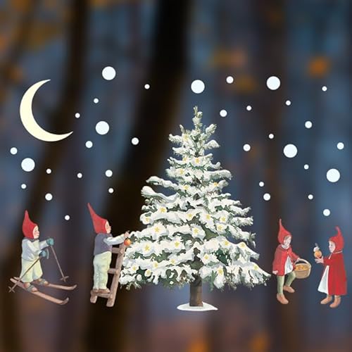 TinyFoxes Fensterbild Weihnachtswichtel - Dekoration für das Fenster im Kinderzimmer - statisch haftend und wiederverwendbar - handgezeichnete Aquarelle - von Kristin Franke von TinyFoxes