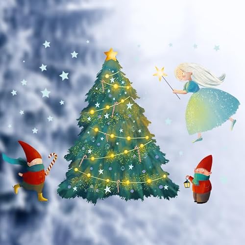 TinyFoxes Fensterbild Weihnachtswichtel mit Fee - weihnachtliche Fenstedeko fürs Kinderzimmer - statisch und wiederverwendbar - handgezeichnet von Kristin Franke von TinyFoxes