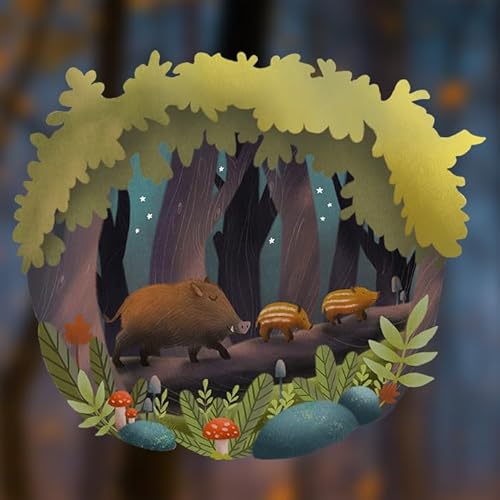 TinyFoxes Fensterbild Wildschweine - herbstliche Fensterdeko für das Kinderzimmer - statisch haftend und wiederverwendbar - handgezeichnetes Motiv - von Kristin Franke von TinyFoxes
