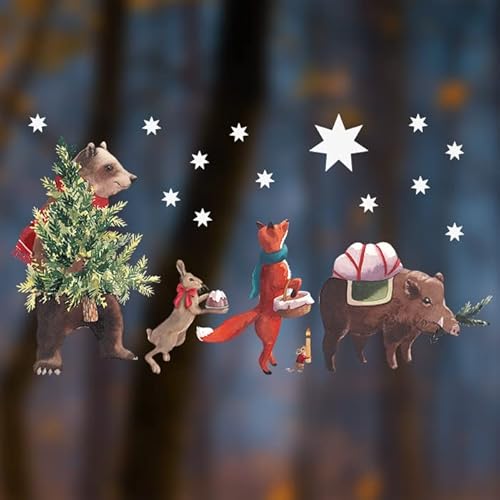 TinyFoxes Fensterbild Weihnachtsgaben - für die Dekoration im Kinderzimmer - Selbstkleben und wiederverwendbar - handgemalte Aquarellmotive - von Kristin Franke von TinyFoxes