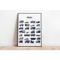 Polizeiauto Poster Gepanzertes Auto Kinderzimmer Dekor von TinyMachinery