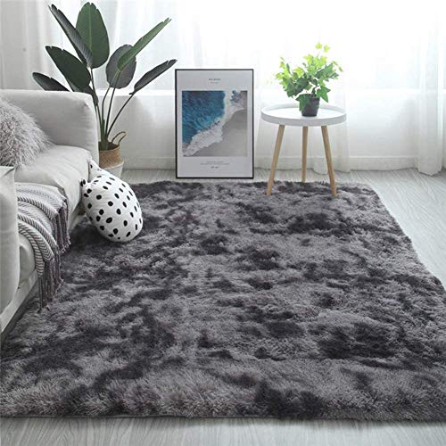 Tinyboy-hbq Teppiche Flausching Wohnzimmer Teppiche Shaggy Teppiche Schlafzimmer Teppich Waschbarer Weiche Teppiche Bequeme ​für Wohnkultur (GRAU SCHWARZ, 185 x 185 cm) von Tinyboy-hbq