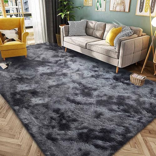 Teppiche für Wohnzimmer Shaggy Teppich Wohnzimmer Flauschig Teppiche Schlafzimmer Modern Langflor Wohnzimmer Teppiche Hochflor Teppiche teppich anti rutsch unterlage (Schwarz grau, 250*300cm) von Tinyboy-hbq