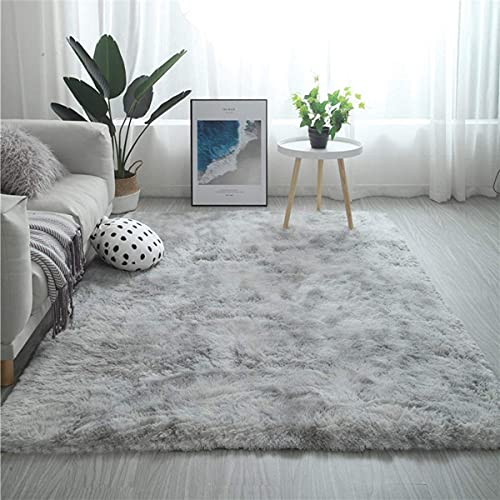 Tinyboy-hbq Flauschiger Teppich für Schlafzimmer, zotteliger Wohnzimmer-Teppich, rutschfest, weich, modern, Plüsch-Teppiche, geeignet für Heimdekoration (120 * 200cm, Grau weiß) von Tinyboy-hbq