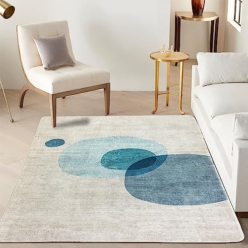 Tinyboy-hbq Kurzflor-Wohnzimmerteppich Moderne geometrische Design-Teppiche Kreismuster-Teppich, rutschfest dekorative Teppiche für Schlafzimmer (Hellblau/beige, 120 * 160cm) von Tinyboy-hbq