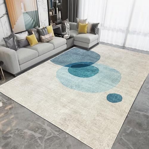 Tinyboy-hbq Kurzflor-Wohnzimmerteppich Moderne geometrische Design-Teppiche Kreismuster-Teppich, rutschfest dekorative Teppiche für Schlafzimmer (Hellblau/beige, 200 * 250cm) von Tinyboy-hbq