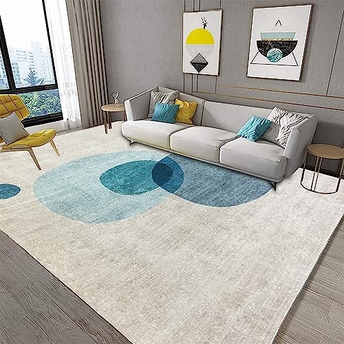 Tinyboy-hbq Kurzflor-Wohnzimmerteppich Moderne geometrische Design-Teppiche Kreismuster-Teppich, rutschfest dekorative Teppiche für Schlafzimmer (Hellblau/beige, 200 * 300cm) von Tinyboy-hbq