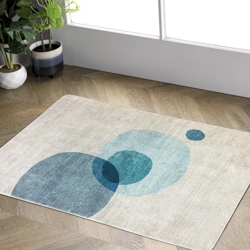 Tinyboy-hbq Kurzflor-Wohnzimmerteppich Moderne geometrische Design-Teppiche Kreismuster-Teppich, rutschfest dekorative Teppiche für Schlafzimmer (Hellblau/beige, 80 * 120cm) von Tinyboy-hbq