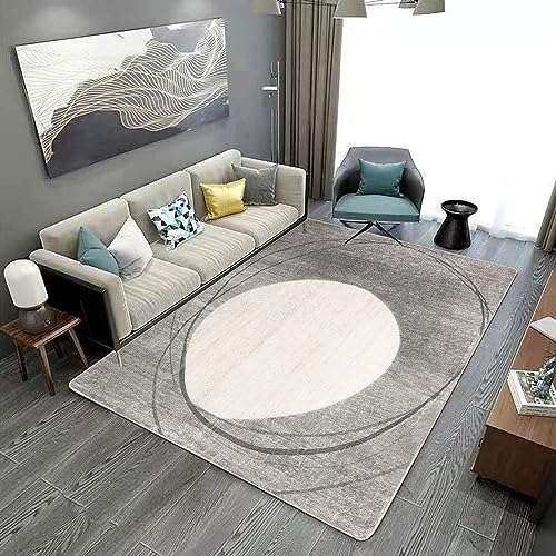 Tinyboy-hbq Kurzflor-Wohnzimmerteppich Moderne geometrische Design-Teppiche Kreismuster-Teppich, rutschfest dekorative Teppiche für Schlafzimmer (Hellgrau/beige, 160 * 200cm) von Tinyboy-hbq