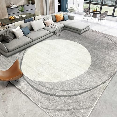 Tinyboy-hbq Kurzflor-Wohnzimmerteppich Moderne geometrische Design-Teppiche Kreismuster-Teppich, rutschfest dekorative Teppiche für Schlafzimmer (Hellgrau/beige, 200 * 300cm) von Tinyboy-hbq