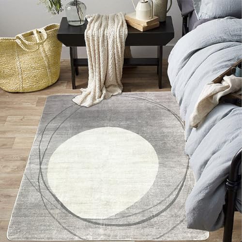 Tinyboy-hbq Kurzflor-Wohnzimmerteppich Moderne geometrische Design-Teppiche Kreismuster-Teppich, rutschfest dekorative Teppiche für Schlafzimmer (Hellgrau/beige, 80 * 120cm) von Tinyboy-hbq