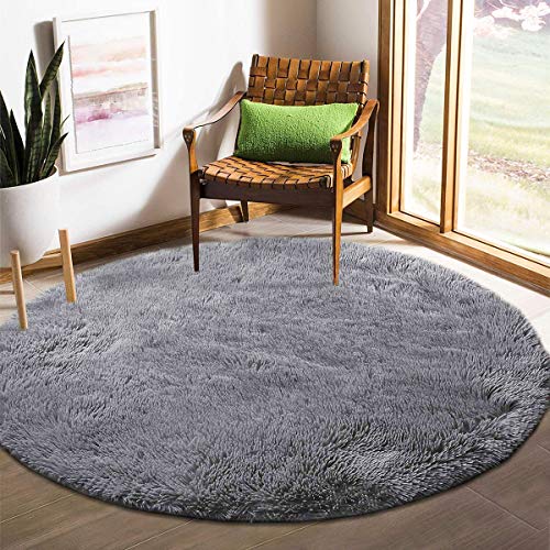 Tinyboy-hbq Runder Teppiche Hochflor Teppich wohnzimmerteppich Langflor Teppiche für Wohnzimmer flauschig Shaggy Schlafzimmer Bettvorleger Outdoor Teppiche (Grau, Durchmesser 100cm) von Tinyboy-hbq