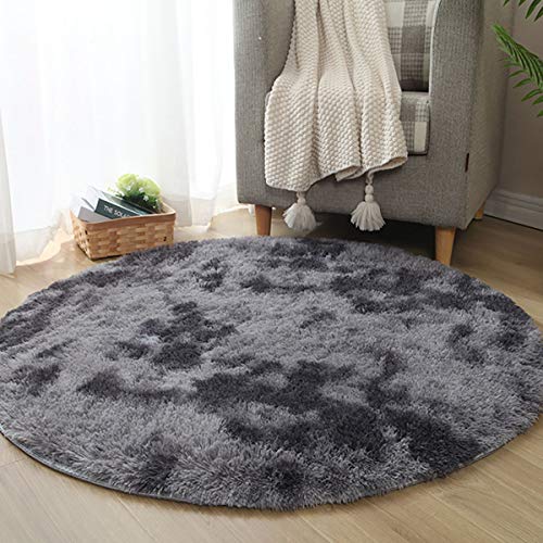 Tinyboy-hbq Teppich Rund Flauschig Teppiche Groß Modern Hoher Stapel rutschfest Ultra Weich Passend für Wohnzimmer Schlafzimmer Kinderzimmer,Schwarz Grau,100x100cm von Tinyboy-hbq