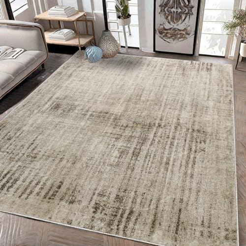 Tinyboy-hbq Teppich Moderne abstrakte Teppiche Kaschmirimitat-Teppich im europäischen Stil rutschfeste Teppiche Dekorative Teppiche für das Wohnzimmer (Abstraktes Beige grau/Hellbraun, 160 x 200 cm) von Tinyboy-hbq