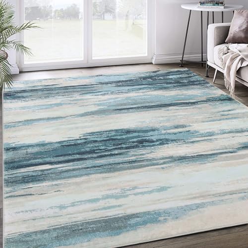Tinyboy-hbq Teppich Wohnzimmer Kurzflor Teppich Schlafzimmer Modern rutschfest Wohnzimmer Teppich Weich Großer Teppiche für Esszimmer Gestreiftes Design (Abstrakt Blau, 160 x 200 cm) von Tinyboy-hbq