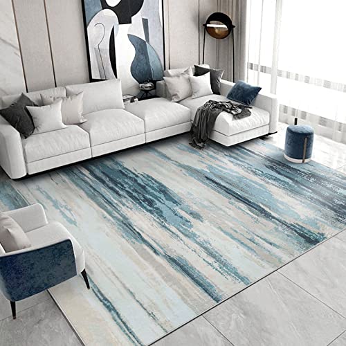 Tinyboy-hbq Teppich Wohnzimmer Kurzflor Teppich Schlafzimmer Modern rutschfest Wohnzimmer Teppich Weich Großer Teppiche für Esszimmer Gestreiftes Design (Abstrakt Blau, 200 x 300 cm) von Tinyboy-hbq