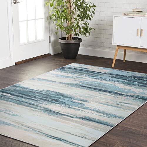 Tinyboy-hbq Teppich Wohnzimmer Kurzflor Teppich Schlafzimmer Modern rutschfest Wohnzimmer Teppich Weich Großer Teppiche für Esszimmer Gestreiftes Design (Abstrakt Blau, 80 x 120 cm) von Tinyboy-hbq