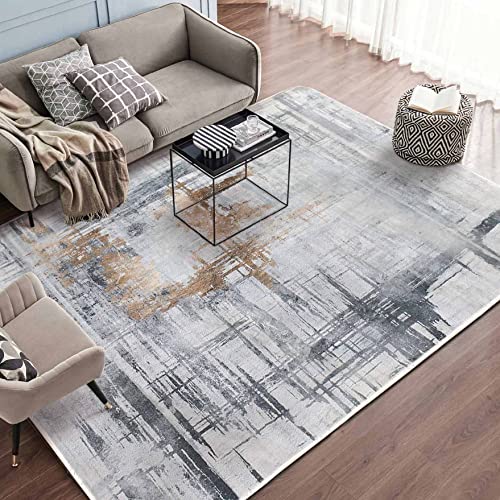 Tinyboy-hbq Teppiche Modern Designer für Wohnzimmer Kurzflor Teppich für Wohnzimmer Schlafzimmer Grau (Grau/Gold, 160 x 200 cm) von Tinyboy-hbq