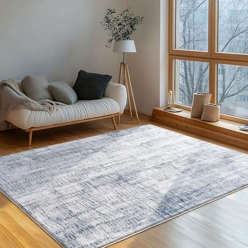 Tinyboy-hbq Waschbarer Wohnzimmer Teppich - Kurzflor, Moderner, Rutschfest, Weich, Groß für Schlafzimmer (Hellblau/Mehrfarbig, 120 x 160 cm) von Tinyboy-hbq