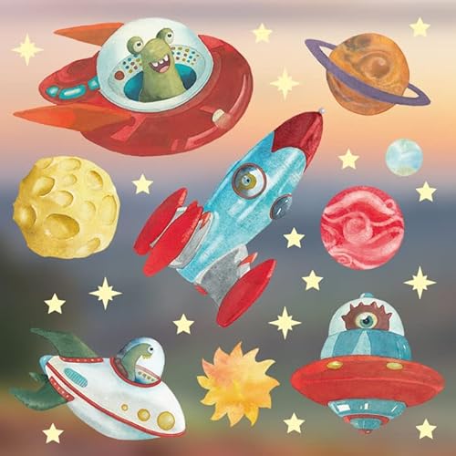 TinyFoxes Fensterbild Weltraummonster - bunter Ufos für die Dekoration im Kinderzimmer - selbstklebend und wiederverwendbar - von Kristin Franke von TinyFoxes