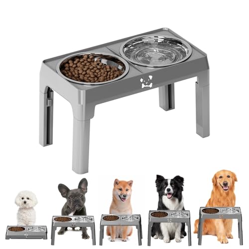 Hundefutter- Und Wassernapf Set,Hundenapf Mit Ständer - Erhöhte Futterstation Fünf Höhen Verstellbar Für Kleine Mittlere Große Hunde Und Katzen Hundefutter- Und Wassernapf Set,Hundenapf Mit Ständer - Erhöhte Futterstation Fünf Höhen Verstellbar Für Kleine Mittlere Große Hunde Und Katzen von Tioheam