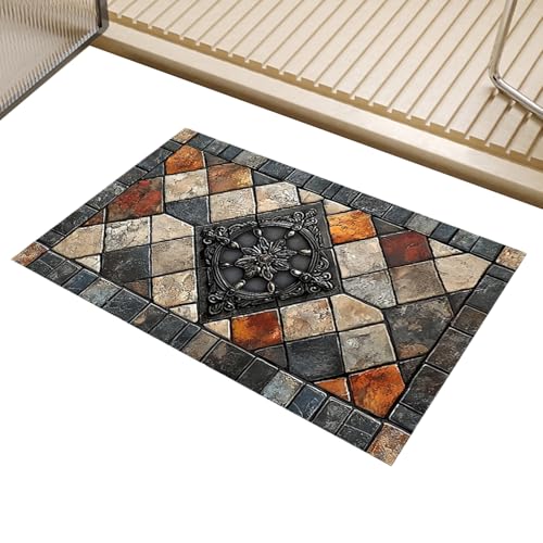 Tioheam Retro Auslegeware | Dekorativer Teppich für den Eingang | 51x81 cm Rutschfester Weicher Teppich geeignet für Wohnzimmer Arbeitszimmer Balkon Gewerberaum Küche Eingangsbereich von Tioheam