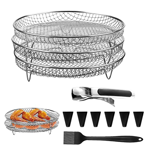 Tioheam Stapelbares Air Fryer Rack - Zubehör für 3-Schicht-Heißluftfritteusen für Öfen | Heißluftfritteuse-Korb für Ofen, Edelstahl-Grillkorb, Antihaft-Korb-Set für Zuhause von Tioheam