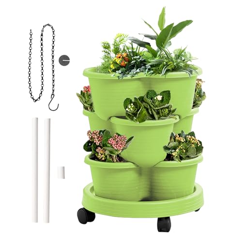 Tioheam Turm Blumentopf,Etagenpflanzer - 3 Ebenen Pflanzenturm Mit Abnehmbaren Rädern Und Werkzeug Für Küchenkräuter Erdbeeren Blumen Terrasse Balkon Garten Tioheam Turm Blumentopf,Etagenpflanzer - 3 Ebenen Pflanzenturm Mit Abnehmbaren Rädern Und Werkzeug Für Küchenkräuter Erdbeeren Blumen Terrasse Balkon Garten von Tioheam