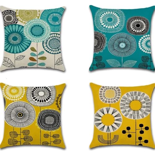 Tiojion Kissenbezug 40x40cm 4er Set Kissenbezug Leinen Gelbe Blume Kissenbezüge Kissenhülle Dekokissen Sofakissen Zierkissen Couchkissen für Sofa Stuhl Bett Garten Schlafzimmer Wohnzimmer Kissen von Tiojion