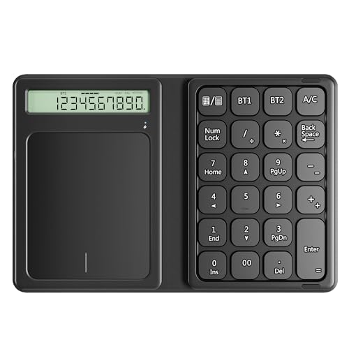 Bluetooth Numeric Keypad Kabellos Numpad, Faltbar Ziffernblock Ergonomischer Nummernblock mit Display, Taschenrechner und Touchpad, 23 Tasten, Office Rechennummernblöcke für Laptop, Desktop, PC Bluetooth Numeric Keypad Kabellos Numpad, Faltbar Ziffernblock Ergonomischer Nummernblock mit Display, Taschenrechner und Touchpad, 23 Tasten, Office Rechennummernblöcke für Laptop, Desktop, PC von Tioleje