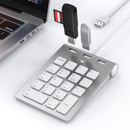 Nummernblock Ziffernblock USB - Kabelgebundenes Keypad & USB-Hub mit 3 Anschlüssen, NumLock-Funktion, Ultradünne Tastaturerweiterung, 18 Tasten, 0.5 M Kabel Numpad mit 3 USB2.0-Ports für Laptop, PC Nummernblock Ziffernblock USB - Kabelgebundenes Keypad & USB-Hub mit 3 Anschlüssen, NumLock-Funktion, Ultradünne Tastaturerweiterung, 18 Tasten, 0.5 M Kabel Numpad mit 3 USB2.0-Ports für Laptop, PC von Tioleje