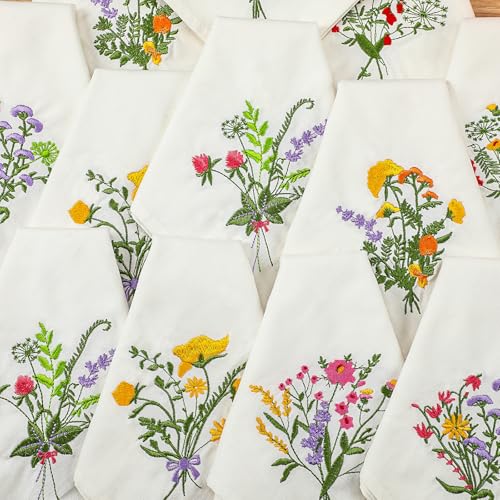 Tioncy Elegante Stoffservietten mit Blumenmuster, bestickt, Wildblumen, Tee, Cocktail, Abendessen, Servietten, Großpackung für Hochzeit, Brautparty, Party, Einweihungsgeschenk, botanisches von Tioncy