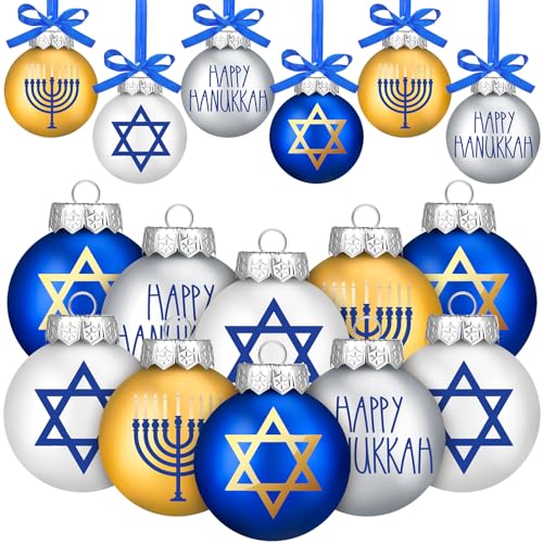 Tioncy Chanukka-Kugel-Ornamente, jüdische Weihnachten, Chanukka-Ornamente für Baum, Menora, Davidstern, Dekorationsset, Happy Chanukka, dekorative hängende Kugeln für Baumparty (5,9 cm) von Tioncy