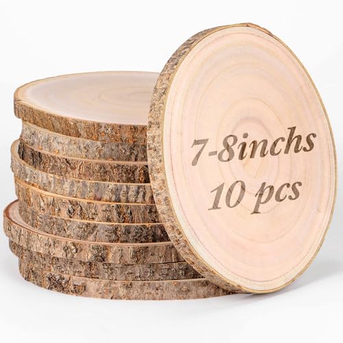 Tioncy Große Holzscheiben für Tafelaufsätze, unlackierte runde Holzplatten für Tische, Dekoration, natürlicher Holzkreis für Bastelarbeiten, rustikale Hochzeitsdekoration (17,8 - 20,3 cm) von Tioncy