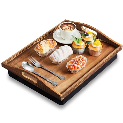 Tioncy 1 x Bambus-Knietablett mit abnehmbarem Kissen, 42 x 33 cm, Knietablett, Schreibtisch mit Griffen, für Erwachsene, zum Essen in der Liege, Frühstück, Einweihungsgeschenk, Farbe (Burn Color) von Tioncy