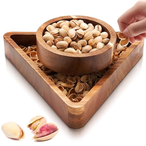 Tioncy Pistazien-Snackschale mit Muschelaufbewahrung, magnetischer Halt, doppellagige Pistazienschale mit Muschelhalter für Sonnenblumenkerne und Snacks (Dreieck) von Tioncy