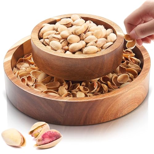 Tioncy Pistazien-Snackschale mit Muschelaufbewahrung, magnetischer Halt, doppellagige Pistazienschale mit Muschelhalter für Sonnenblumenkerne und Snacks (rund) von Tioncy