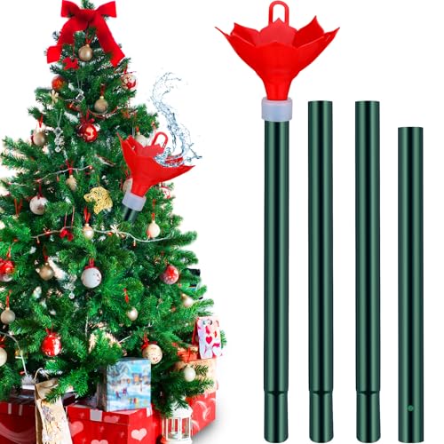 Tioncy Weihnachtsbaum-Bewässerungssystem mit Weihnachtsstern, breite Öffnung, Edelstahl, Weihnachtsbaum-Bewässerungstrichter mit langem Trichterauslauf für Bäume im Innen- und Außenbereich (Rot) von Tioncy