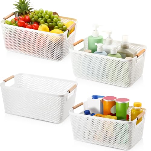 Tioncy Weiße Netzkörbe mit Holzgriffen, Kunststoff-Aufbewahrungskörbe, Speisekammerkorb, Obst, Gemüse, Sammelkorb für die Organisation von Schrank, Schlafzimmer, Küche, groß, 4 Stück Tioncy Weiße Netzkörbe mit Holzgriffen, Kunststoff-Aufbewahrungskörbe, Speisekammerkorb, Obst, Gemüse, Sammelkorb für die Organisation von Schrank, Schlafzimmer, Küche, groß, 4 Stück von Tioncy