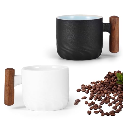 2er Set Espressotassen, 70ml Espresso Tassen mit Henkel Kaffeetasse aus Keramik Espresso Gläser Kleine Latte Kaffeegläser, Kaffeetassen für Espresso Mokka Latte, Schwarz+ Weiß von TiooDre