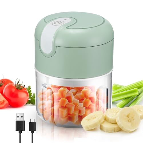 Akku Mini Zerkleinerer, 250 Ml Mini Lebensmittelhacker Elektrischer Knoblauchhacker Mit USB Ladung, Drahtloser Tragbarer Küchenmaschine für Obstpfeffer Chili Gemüse Zwiebel von TiooDre