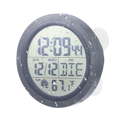 Digitale Badezimmeruhr, LCD Digital Dusche Wecker wasserdichte DuschTimer mit Alarm Duschuhr mit Hygrometer und Thermometer, Timer Wecker für Home Kitchen Badezimmer von TiooDre