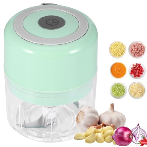 Zwiebel Zerkleinerer Elektrisch Mini, 250ml Zwiebelschneider Elektrisch Knoblauchschneider mit 3 Edelstahl Klingen, USB Wiederaufladbarer Multizerkleinerer für Fleisch Obstpfeffer Chili Gemüse von TiooDre