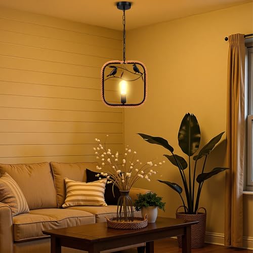 TiooDre Kronleuchter Schwarz, Vintage Deckenleuchte Mit E14 Fassung Pendelleuchte, Quadratischer Vogel-Chandelier aus Schmiedeeisen für Wohnzimmer Küche Esszimmer Hausflur Café Hotel TiooDre Kronleuchter Schwarz, Vintage Deckenleuchte Mit E14 Fassung Pendelleuchte, Quadratischer Vogel-Chandelier aus Schmiedeeisen für Wohnzimmer Küche Esszimmer Hausflur Café Hotel von TiooDre