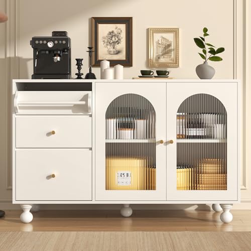 TiooDre Sideboard 120cm, Breit Küchenschrank mit Arbeitsplatte Kitchen Cabinet mit 2 Schubladen und 2 Türen küchenschränke mit Lange Glastür für Küche Wohnzimmer Esszimmer,120 * 40 * 75.5cm, Weißes TiooDre Sideboard 120cm, Breit Küchenschrank mit Arbeitsplatte Kitchen Cabinet mit 2 Schubladen und 2 Türen küchenschränke mit Lange Glastür für Küche Wohnzimmer Esszimmer,120 * 40 * 75.5cm, Weißes von TiooDre