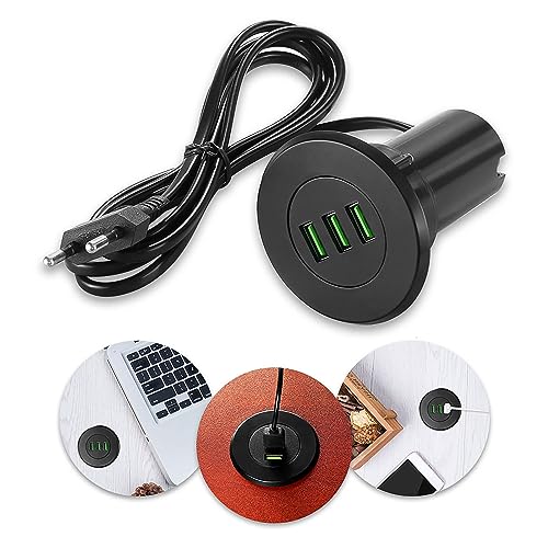 USB Tisch Hub, USB Einbausteckdose 3 Ports USB Einbaubuchse Ladegerät, Tischkabeldose USB Verteiler, 3.1A USB Adapter Für Notebook Laptop Notebook Handy (Weiß) von TiooDre