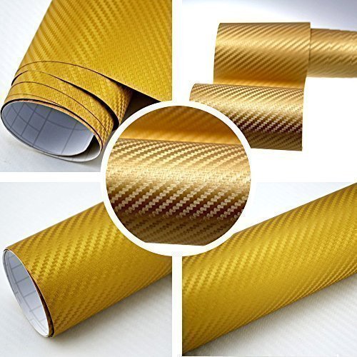 TipTopCarbon 6,57€/m² 3D Carbon Folie Gold BLASENFREI 1m x 1,52m mit Luftkanäle Autofolie selbstklebend von TipTopCarbon