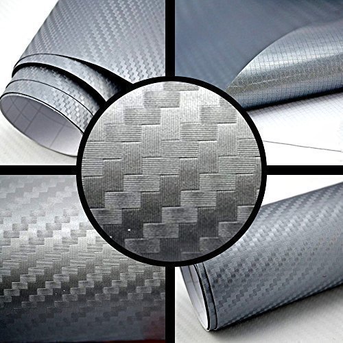 TipTopCarbon 6,57€/m² 3D Carbon Folie Silber-grau BLASENFREI 1m x 1,52m mit Luftkanäle Autofolie selbstklebend von TipTopCarbon